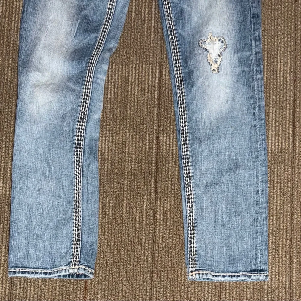 Rock Revival Blue Denim Jeans with Orange Stitching - Picture 6 of 8